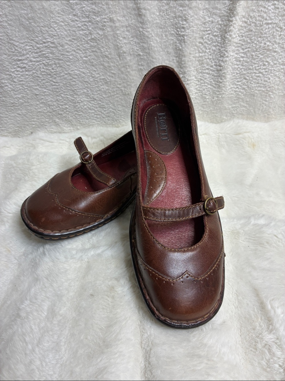 Born womanBrown Leather Mary Jane Shoes with Buckle